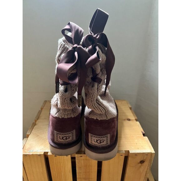 UGG Size 6 Cordovan Kiandra Chunky Cotton Knit Brushed Suede Lace Up Ankle Boots - Picture 11 of 16